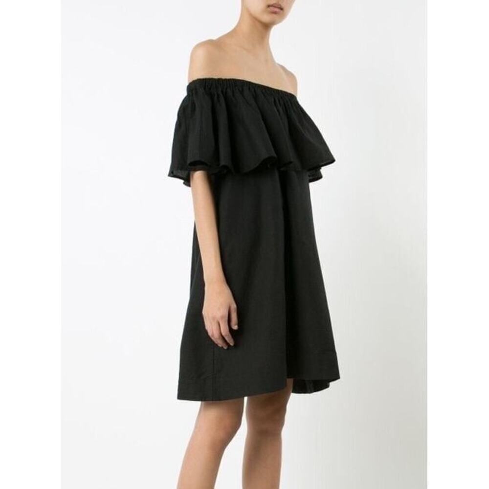 Anine Bing Flowy Off The Shoulder Black Cotton Linen Blend Mini Dress Sz XS